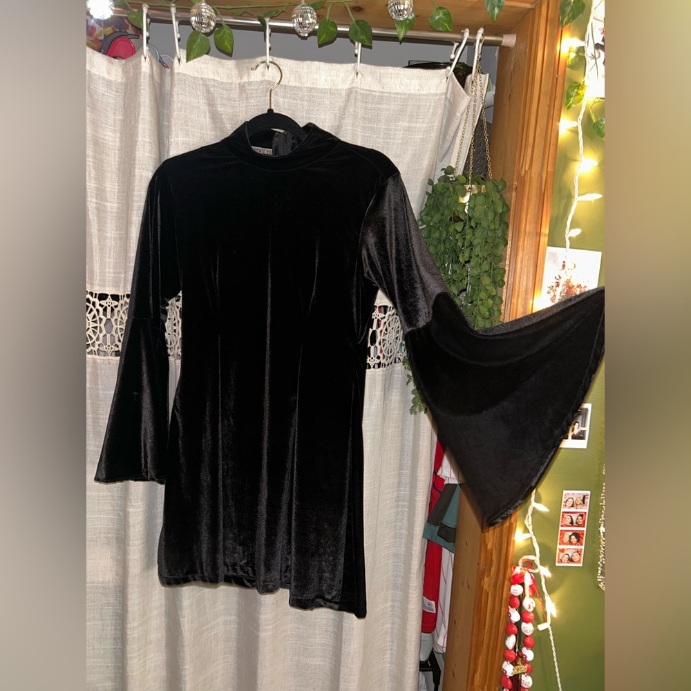 Black Velvet Bell Sleeve Dress